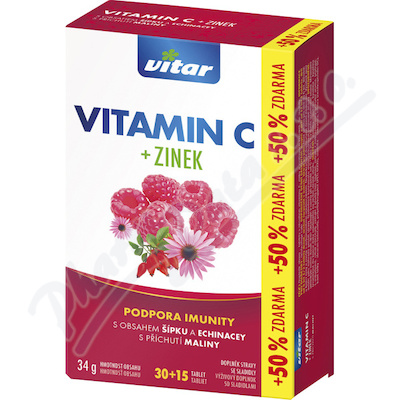 Vitar Vitamin C+zinek+echinacea+šípek tbl.30+15