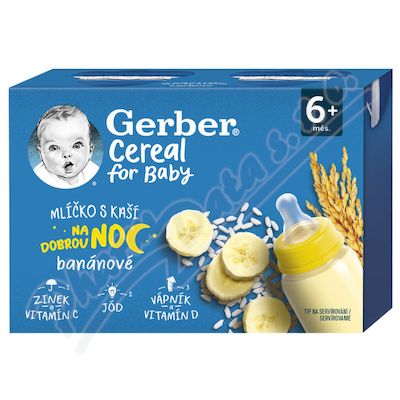 Gerber Cereal Ml.s kaší dob.noc banán.2x200ml 6M+